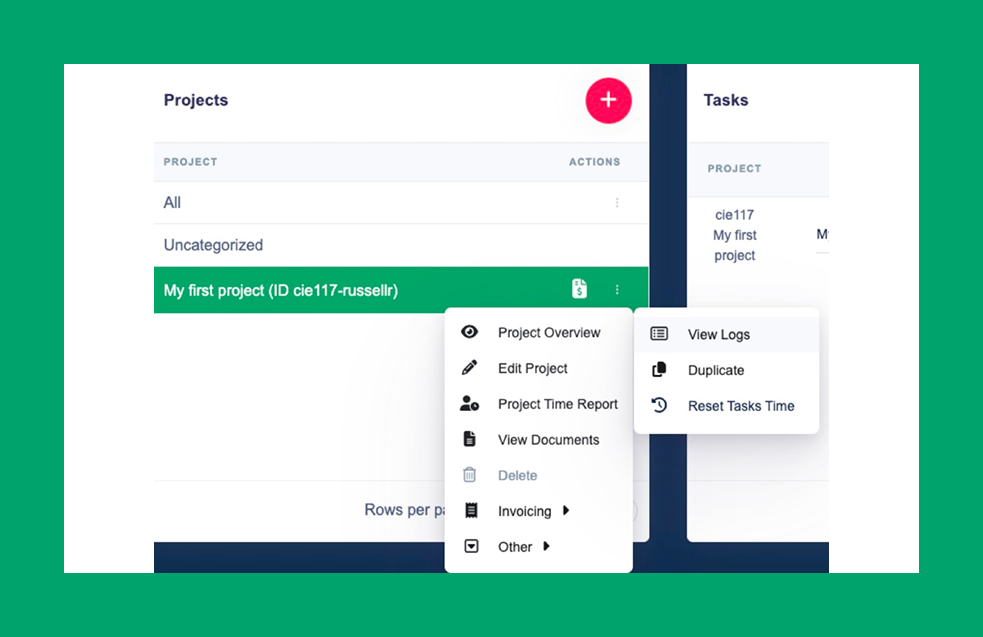 Project action menu Other View Logs
