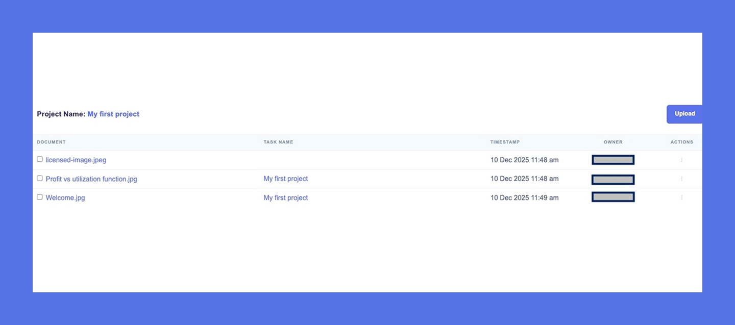 Project documents list