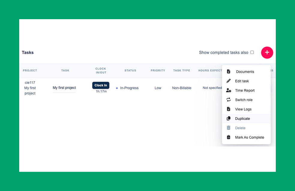 Edit task action menu