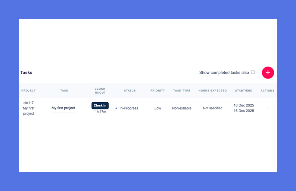Task pane time display
