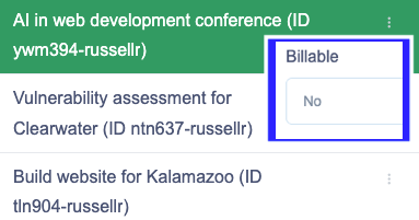 Project list with billable status