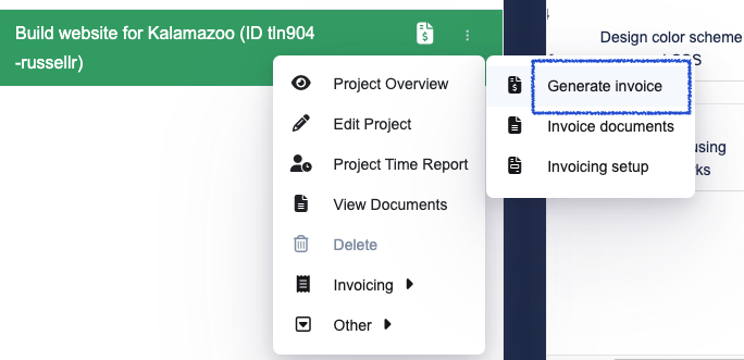 Screenshot of integrated invoice system