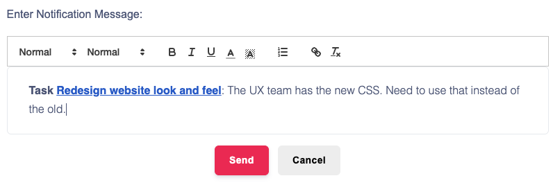 Screenshot of team notification