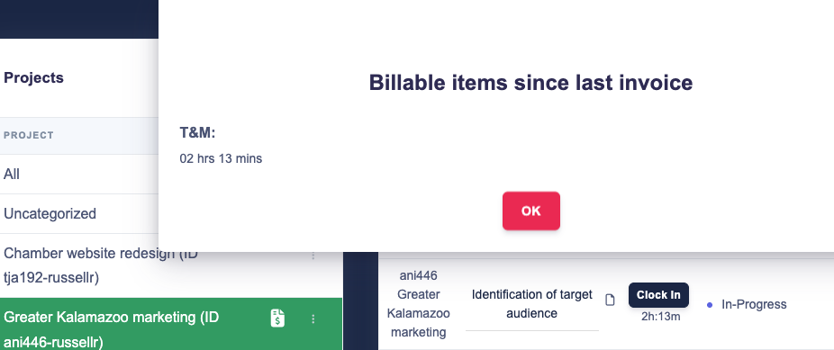 Screenshot billable activity indicator